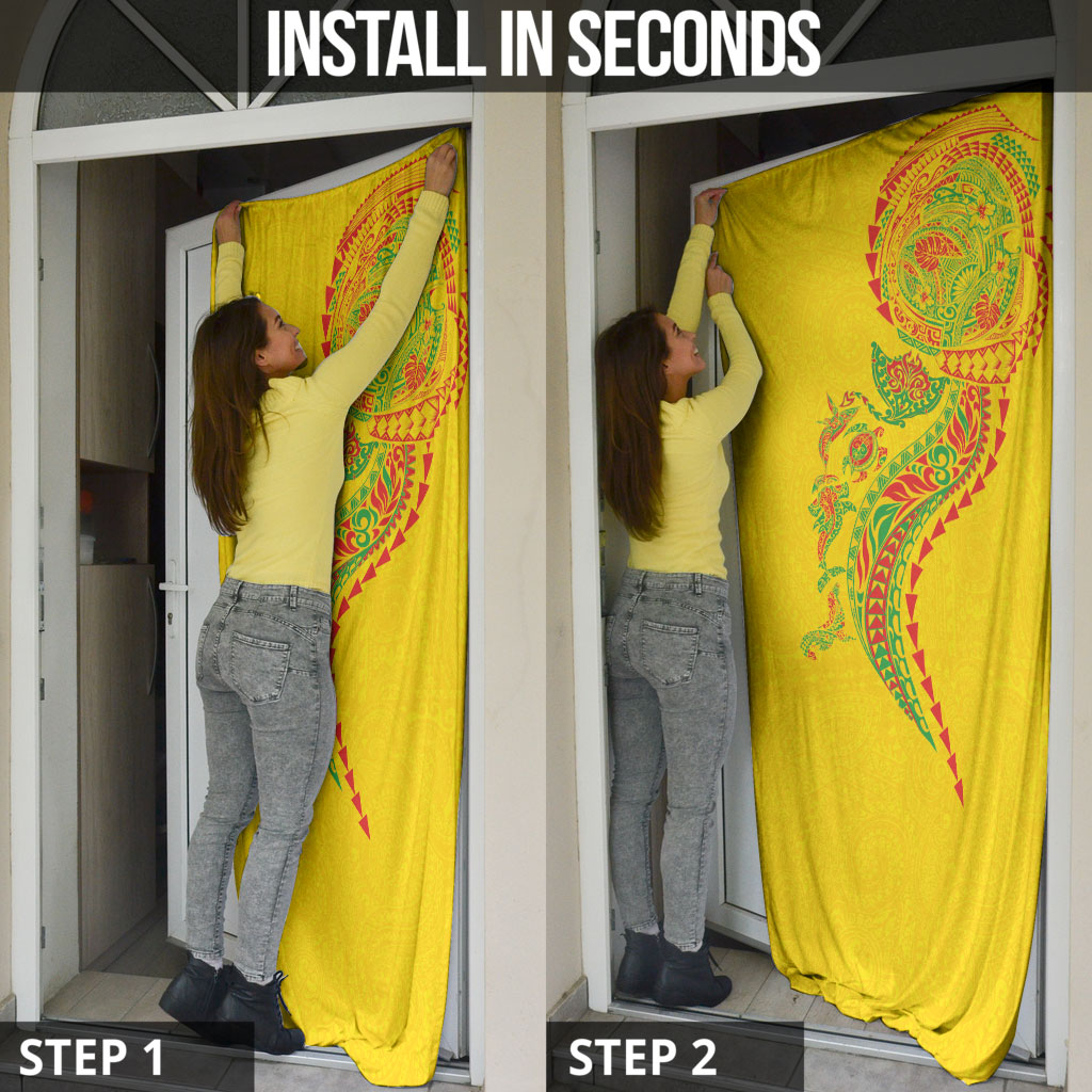 Hawaiian Kakau Tribal Sea Animals Tattoos Door Cover Kanaka Maoli Flag Color Inspired