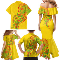 Hawaiian Kakau Tribal Sea Animals Tattoos Family Matching Mermaid Dress and Hawaiian Shirt Kanaka Maoli Flag Color Inspired