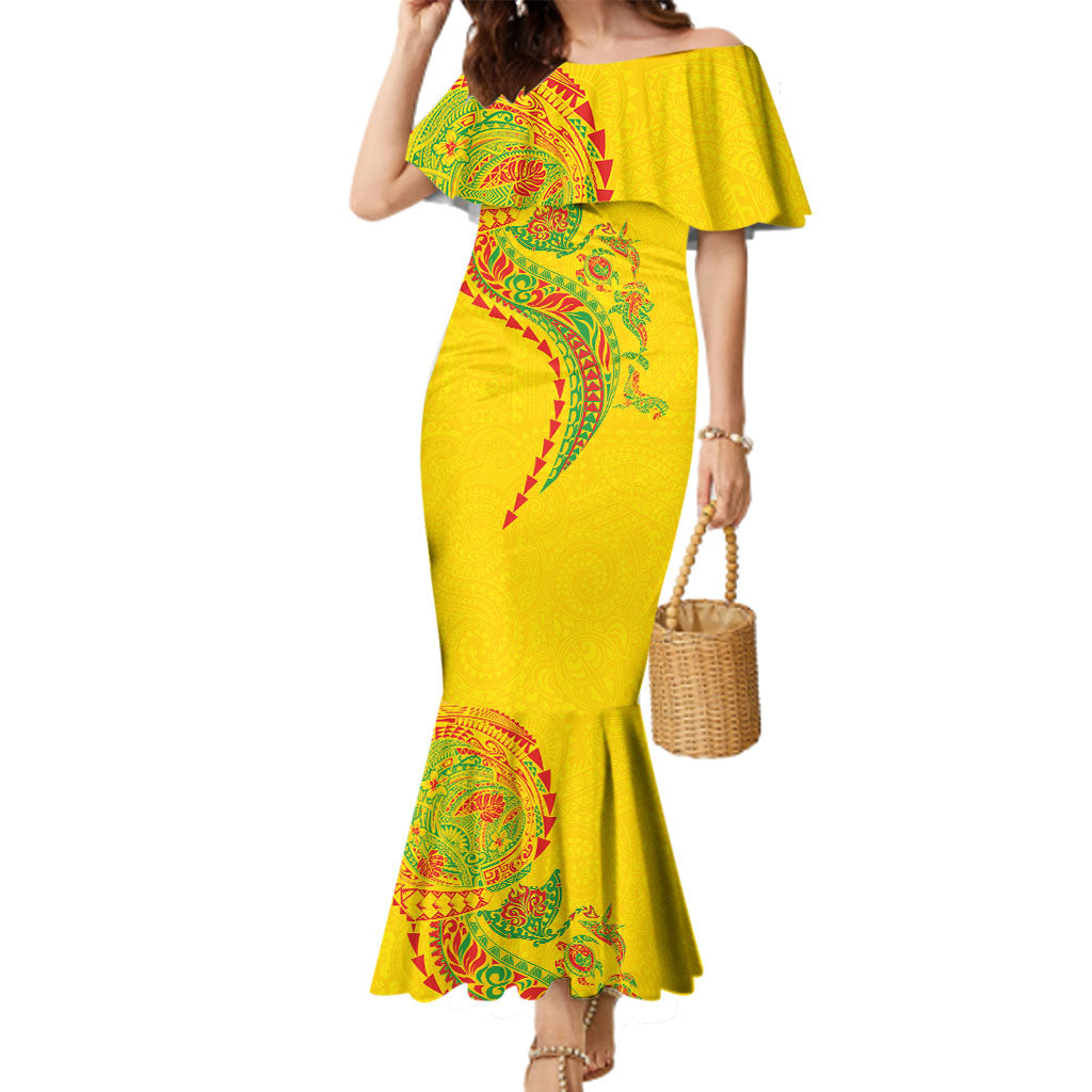 Hawaiian Kakau Tribal Sea Animals Tattoos Family Matching Mermaid Dress and Hawaiian Shirt Kanaka Maoli Flag Color Inspired