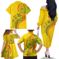 Hawaiian Kakau Tribal Sea Animals Tattoos Family Matching Off The Shoulder Long Sleeve Dress and Hawaiian Shirt Kanaka Maoli Flag Color Inspired LT03 - Polynesian Pride