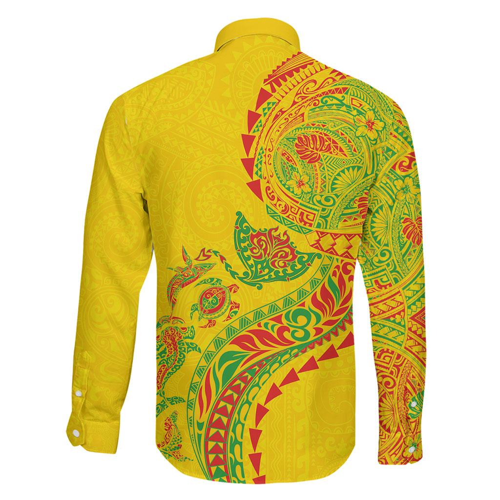 Hawaiian Kakau Tribal Sea Animals Tattoos Family Matching Off The Shoulder Long Sleeve Dress and Hawaiian Shirt Kanaka Maoli Flag Color Inspired LT03 - Polynesian Pride