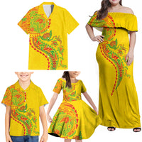 Hawaiian Kakau Tribal Sea Animals Tattoos Family Matching Off Shoulder Maxi Dress and Hawaiian Shirt Kanaka Maoli Flag Color Inspired LT03 - Polynesian Pride