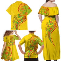 Hawaiian Kakau Tribal Sea Animals Tattoos Family Matching Off Shoulder Maxi Dress and Hawaiian Shirt Kanaka Maoli Flag Color Inspired LT03 - Polynesian Pride