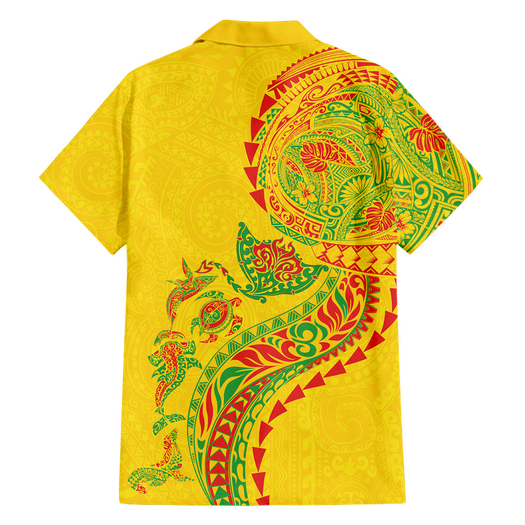 Hawaiian Kakau Tribal Sea Animals Tattoos Family Matching Off Shoulder Maxi Dress and Hawaiian Shirt Kanaka Maoli Flag Color Inspired LT03 - Polynesian Pride