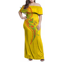 Hawaiian Kakau Tribal Sea Animals Tattoos Family Matching Off Shoulder Maxi Dress and Hawaiian Shirt Kanaka Maoli Flag Color Inspired LT03 Mom's Dress Multicolor - Polynesian Pride