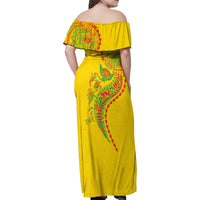 Hawaiian Kakau Tribal Sea Animals Tattoos Family Matching Off Shoulder Maxi Dress and Hawaiian Shirt Kanaka Maoli Flag Color Inspired LT03 - Polynesian Pride