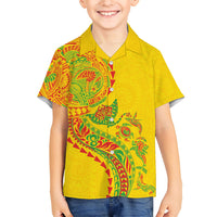 Hawaiian Kakau Tribal Sea Animals Tattoos Family Matching Off Shoulder Maxi Dress and Hawaiian Shirt Kanaka Maoli Flag Color Inspired LT03 Son's Shirt Multicolor - Polynesian Pride