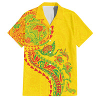 Hawaiian Kakau Tribal Sea Animals Tattoos Family Matching Short Sleeve Bodycon Dress and Hawaiian Shirt Kanaka Maoli Flag Color Inspired LT03 Dad's Shirt - Short Sleeve Multicolor - Polynesian Pride