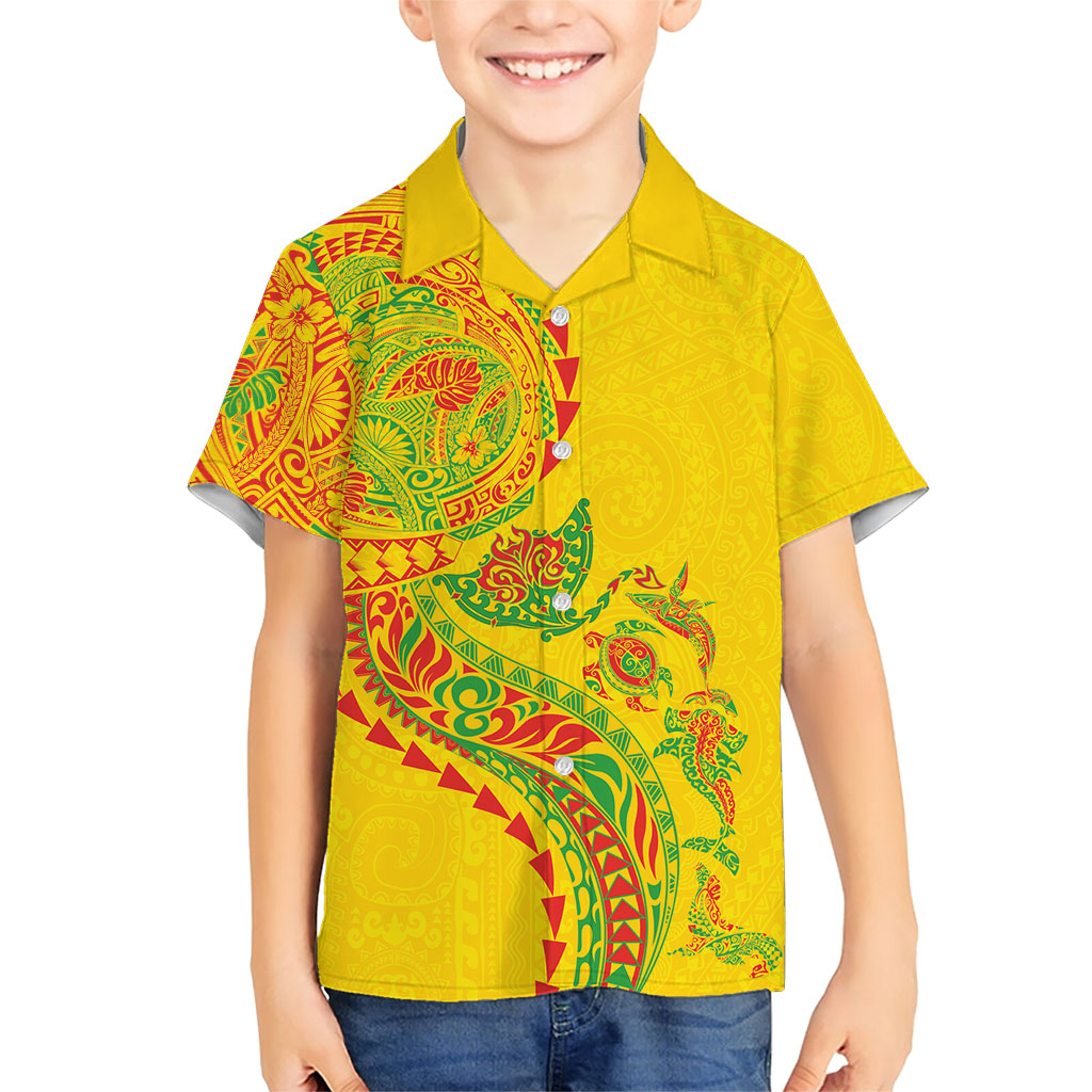 Hawaiian Kakau Tribal Sea Animals Tattoos Family Matching Short Sleeve Bodycon Dress and Hawaiian Shirt Kanaka Maoli Flag Color Inspired LT03 Son's Shirt Multicolor - Polynesian Pride