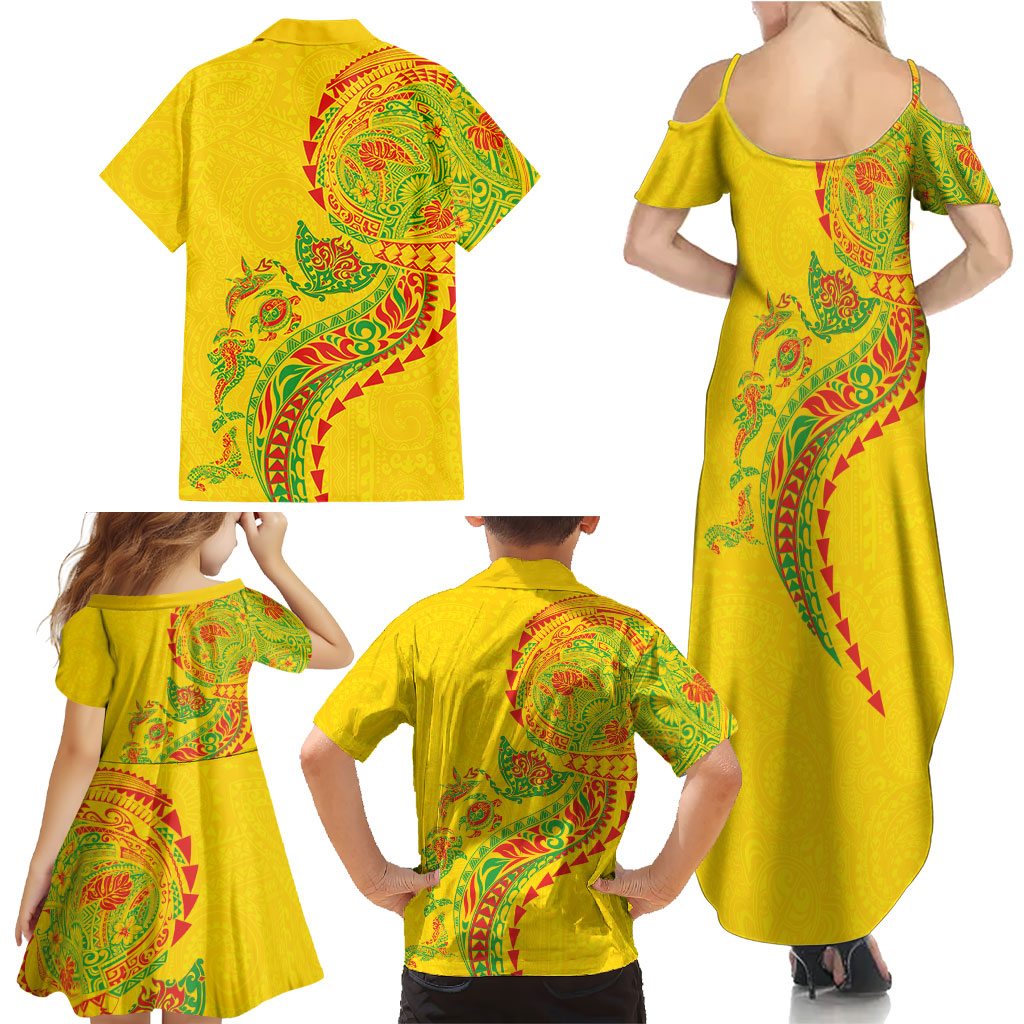 Hawaiian Kakau Tribal Sea Animals Tattoos Family Matching Summer Maxi Dress and Hawaiian Shirt Kanaka Maoli Flag Color Inspired