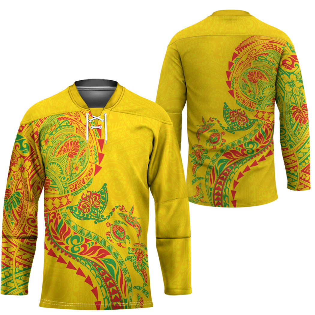 Hawaiian Kakau Tribal Sea Animals Tattoos Hockey Jersey Kanaka Maoli Flag Color Inspired