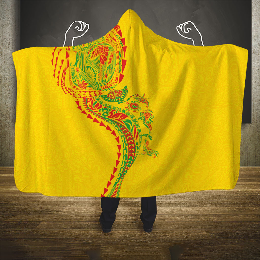 Hawaiian Kakau Tribal Sea Animals Tattoos Hooded Blanket Kanaka Maoli Flag Color Inspired