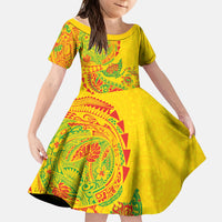 Hawaiian Kakau Tribal Sea Animals Tattoos Kid Short Sleeve Dress Kanaka Maoli Flag Color Inspired