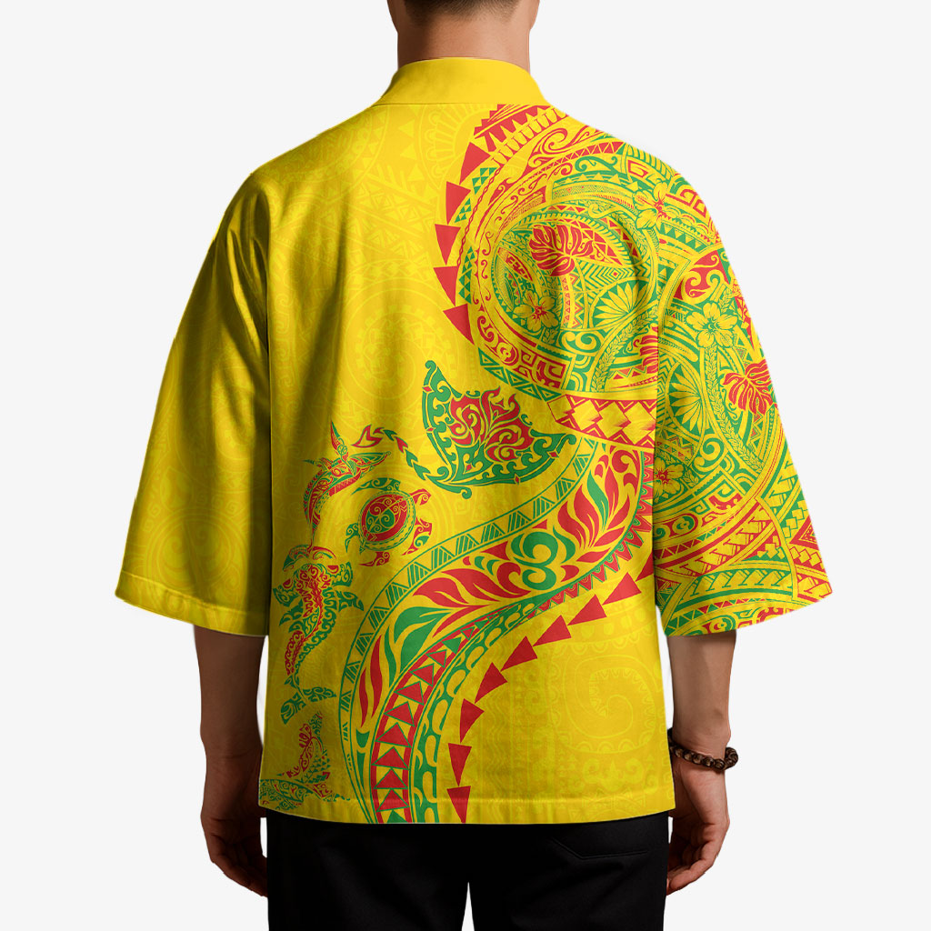 Hawaiian Kakau Tribal Sea Animals Tattoos Kimono Kanaka Maoli Flag Color Inspired