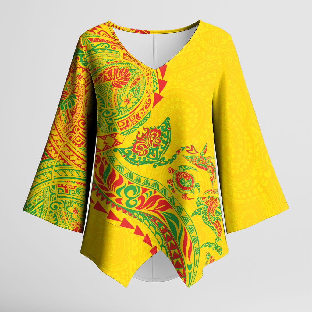 Hawaiian Kakau Tribal Sea Animals Tattoos Kimono Sleeve Blouse Kanaka Maoli Flag Color Inspired