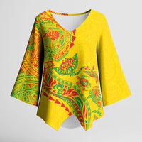 Hawaiian Kakau Tribal Sea Animals Tattoos Kimono Sleeve Blouse Kanaka Maoli Flag Color Inspired