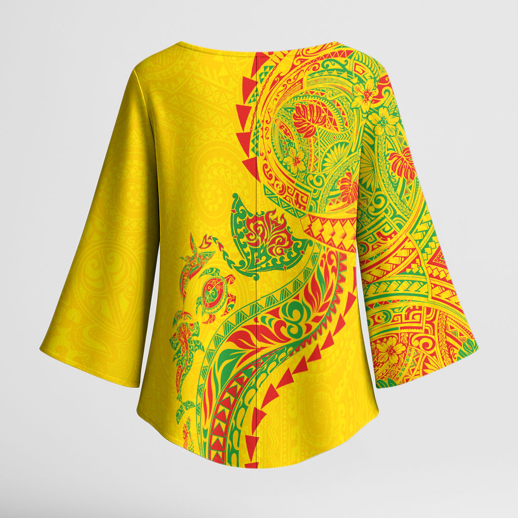 Hawaiian Kakau Tribal Sea Animals Tattoos Kimono Sleeve Blouse Kanaka Maoli Flag Color Inspired