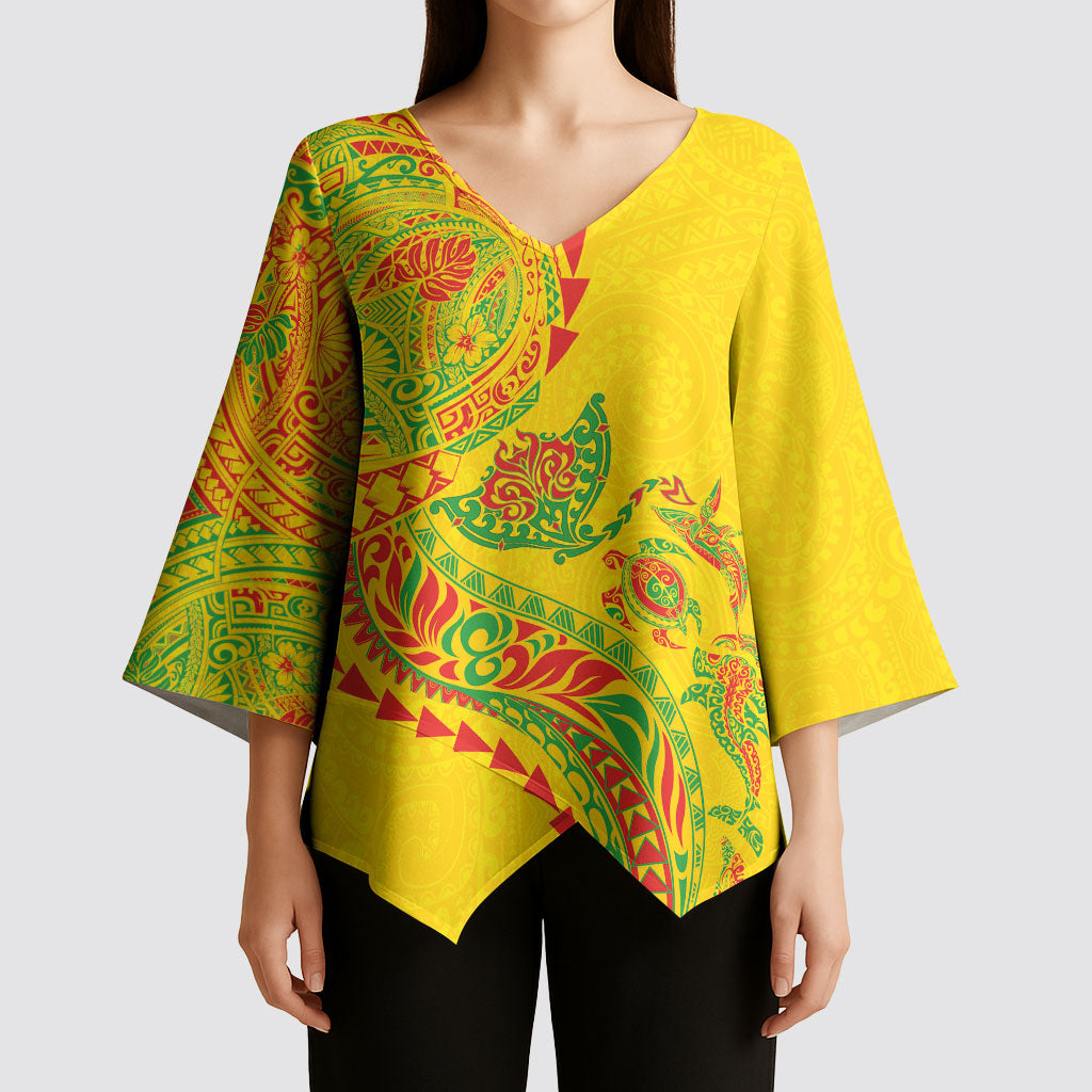 Hawaiian Kakau Tribal Sea Animals Tattoos Kimono Sleeve Blouse Kanaka Maoli Flag Color Inspired