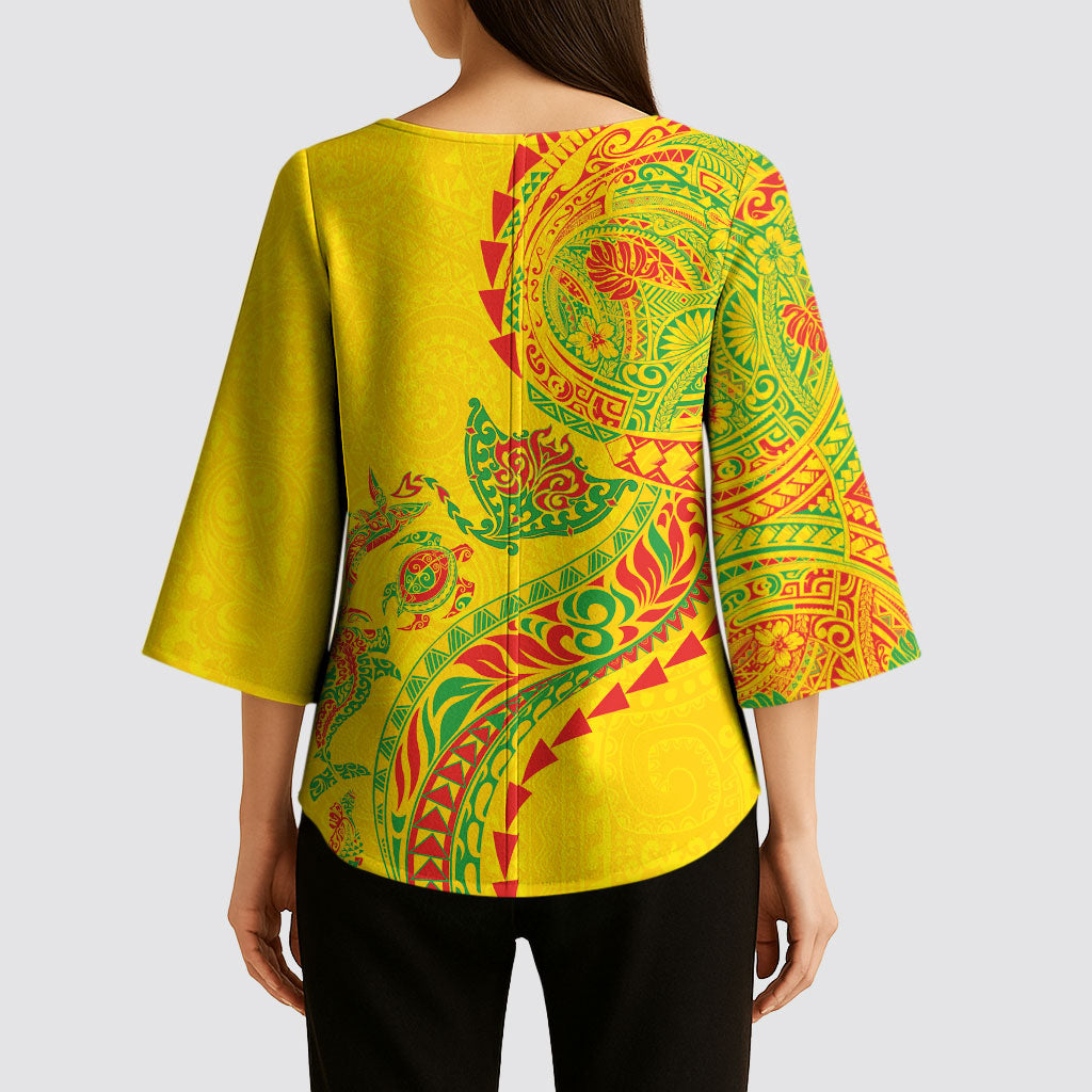 Hawaiian Kakau Tribal Sea Animals Tattoos Kimono Sleeve Blouse Kanaka Maoli Flag Color Inspired