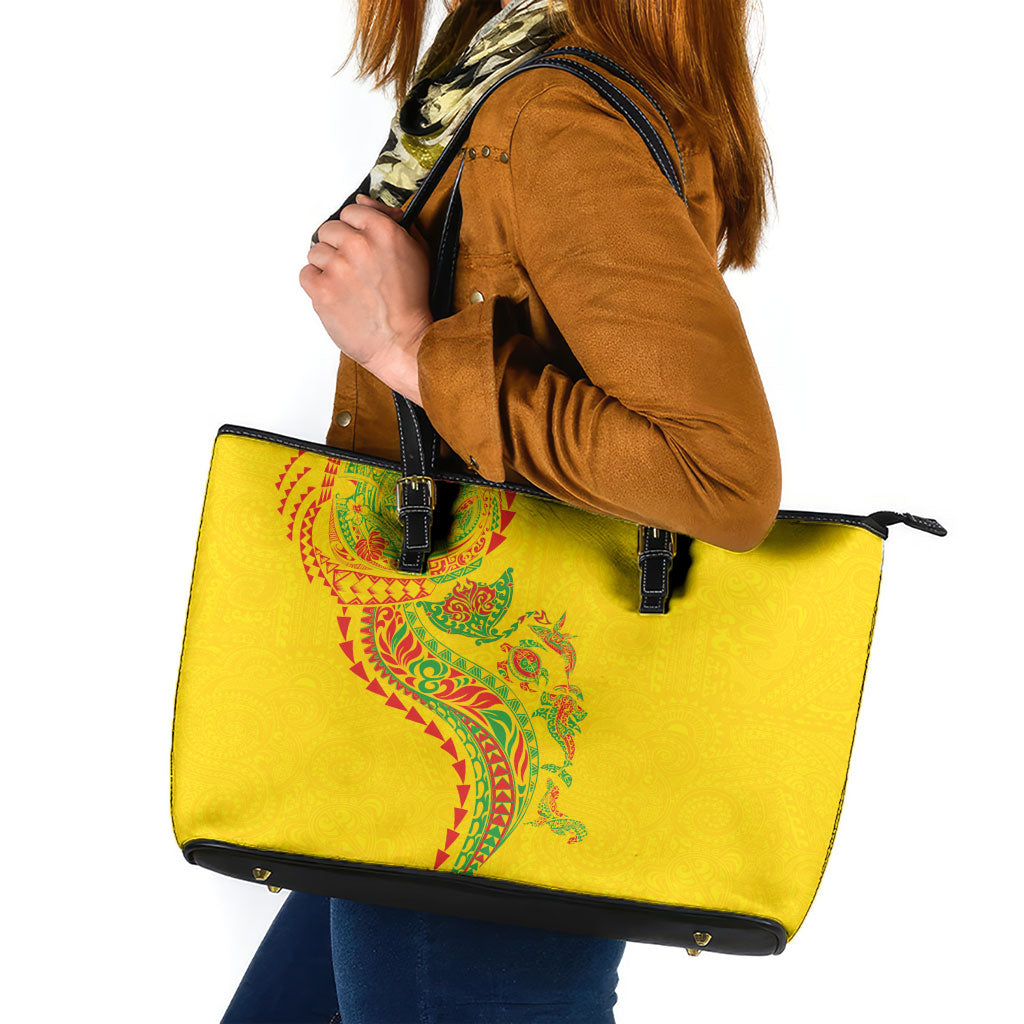 Hawaiian Kakau Tribal Sea Animals Tattoos Leather Tote Bag Kanaka Maoli Flag Color Inspired