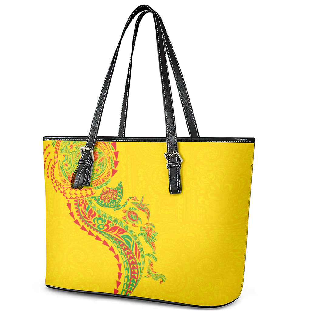 Hawaiian Kakau Tribal Sea Animals Tattoos Leather Tote Bag Kanaka Maoli Flag Color Inspired