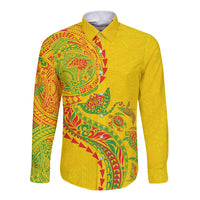 Hawaiian Kakau Tribal Sea Animals Tattoos Long Sleeve Button Shirt Kanaka Maoli Flag Color Inspired LT03 Unisex Multicolor - Polynesian Pride