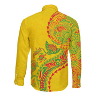 Hawaiian Kakau Tribal Sea Animals Tattoos Long Sleeve Button Shirt Kanaka Maoli Flag Color Inspired LT03 - Polynesian Pride