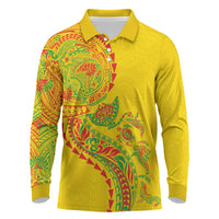 Hawaiian Kakau Tribal Sea Animals Tattoos Long Sleeve Polo Shirt Kanaka Maoli Flag Color Inspired