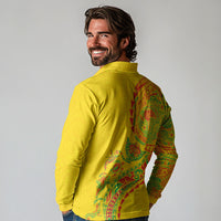 Hawaiian Kakau Tribal Sea Animals Tattoos Long Sleeve Polo Shirt Kanaka Maoli Flag Color Inspired