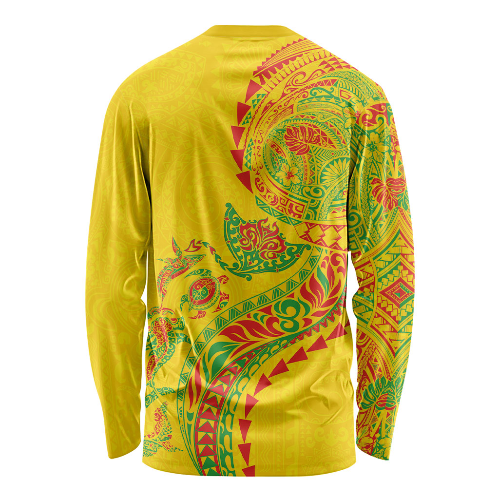 Hawaiian Kakau Tribal Sea Animals Tattoos Long Sleeve Shirt Kanaka Maoli Flag Color Inspired