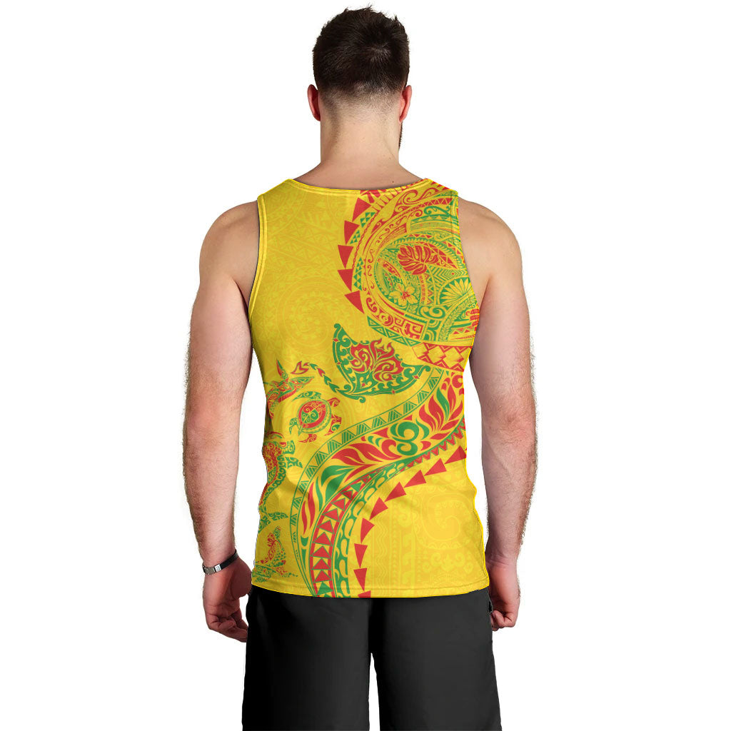 Hawaiian Kakau Tribal Sea Animals Tattoos Men Tank Top Kanaka Maoli Flag Color Inspired LT03 - Polynesian Pride
