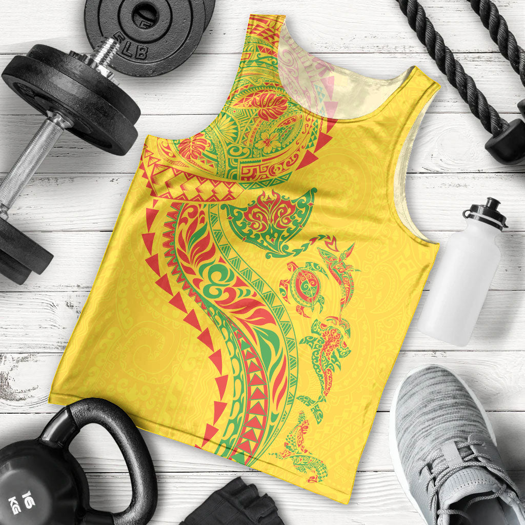 Hawaiian Kakau Tribal Sea Animals Tattoos Men Tank Top Kanaka Maoli Flag Color Inspired LT03 - Polynesian Pride