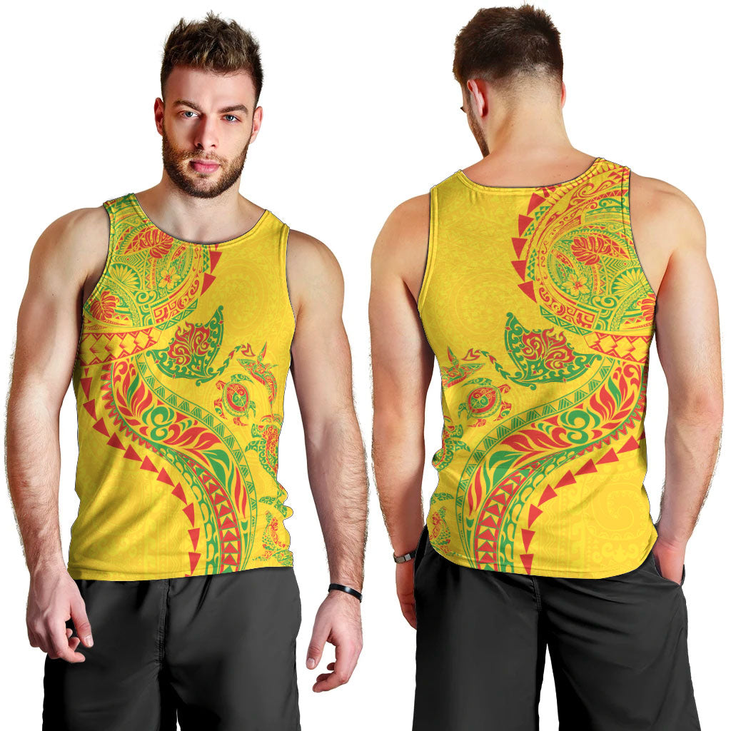 Hawaiian Kakau Tribal Sea Animals Tattoos Men Tank Top Kanaka Maoli Flag Color Inspired LT03 - Polynesian Pride