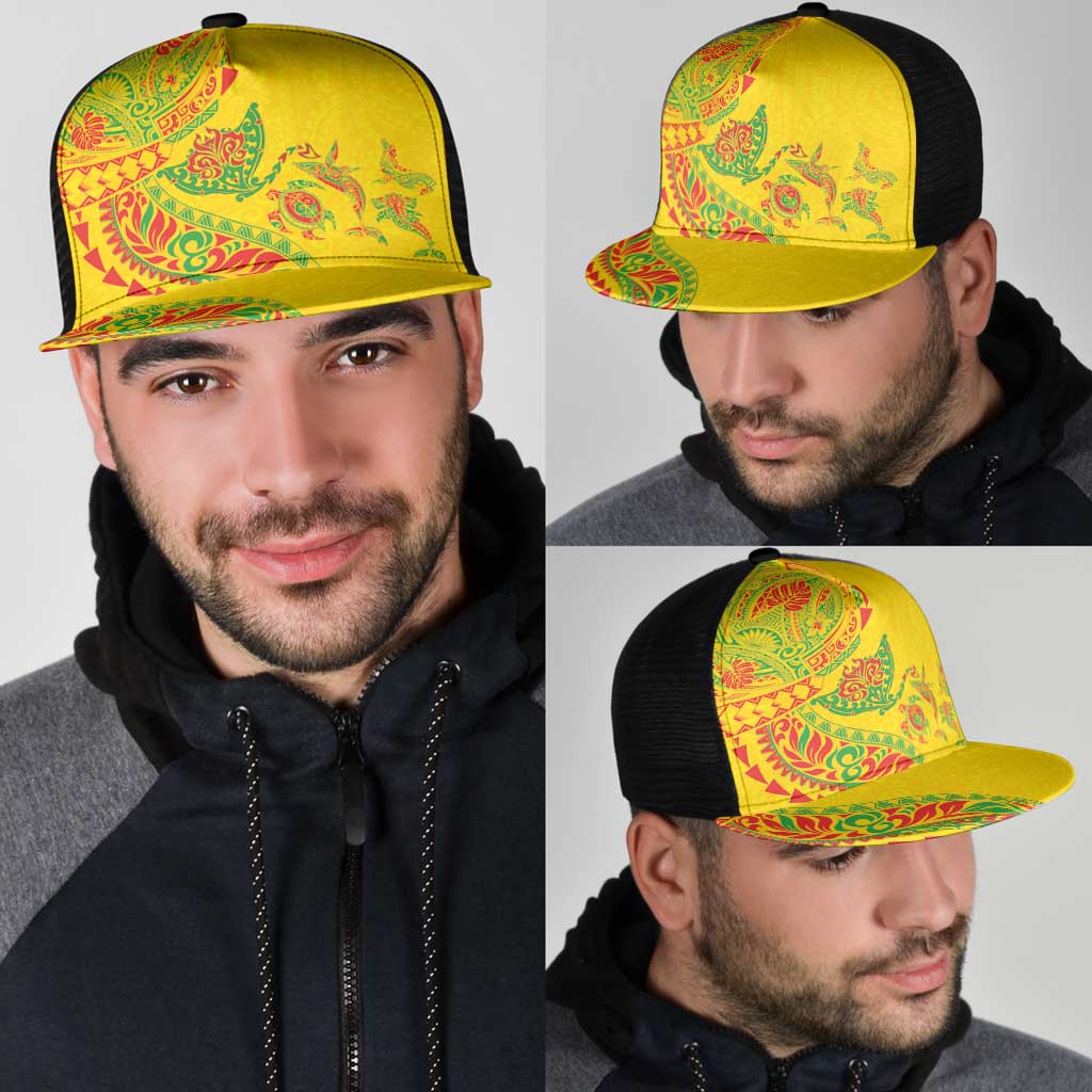 Hawaiian Kakau Tribal Sea Animals Tattoos Mesh Trucker Cap Kanaka Maoli Flag Color Inspired