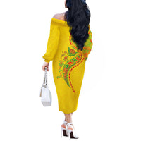 Hawaiian Kakau Tribal Sea Animals Tattoos Off The Shoulder Long Sleeve Dress Kanaka Maoli Flag Color Inspired