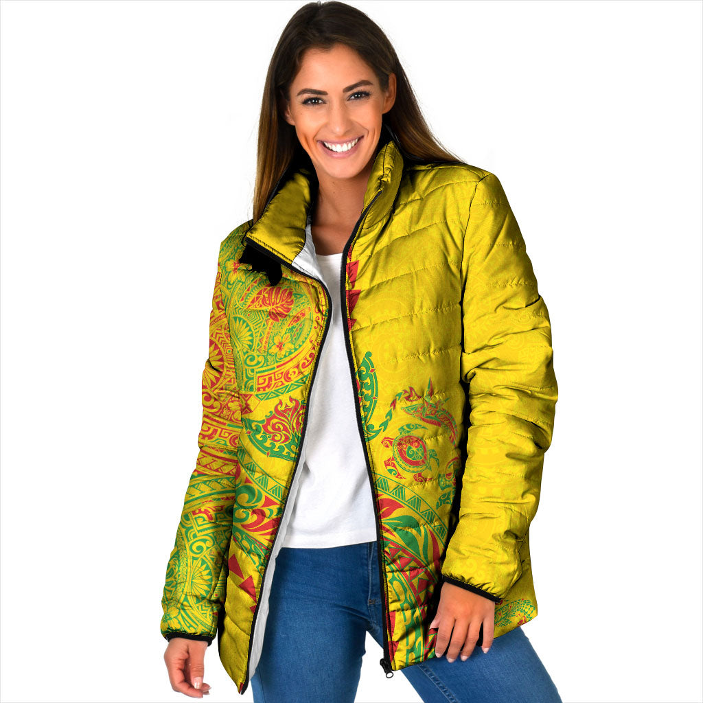Hawaiian Kakau Tribal Sea Animals Tattoos Padded Jacket Kanaka Maoli Flag Color Inspired