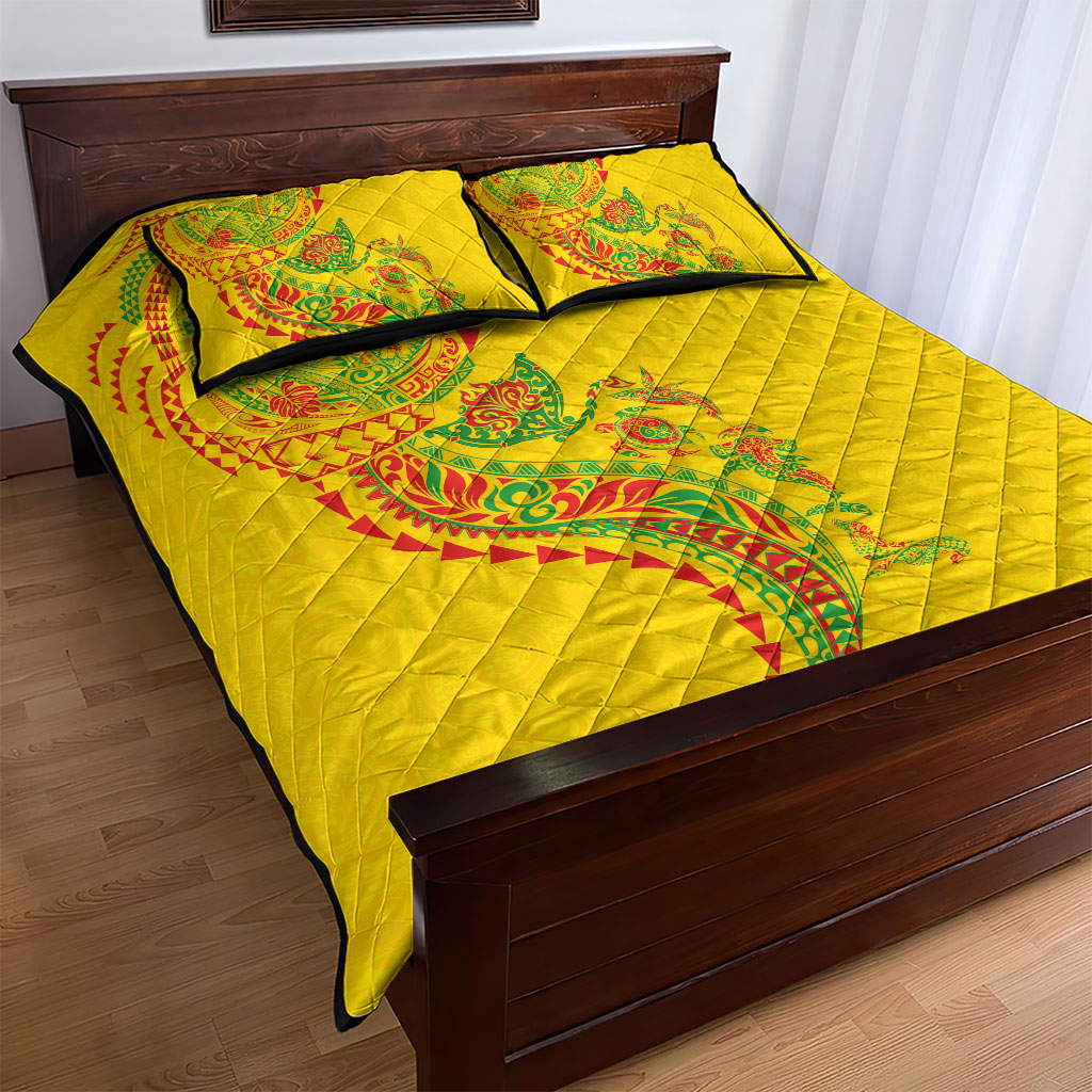 Hawaiian Kakau Tribal Sea Animals Tattoos Quilt Bed Set Kanaka Maoli Flag Color Inspired