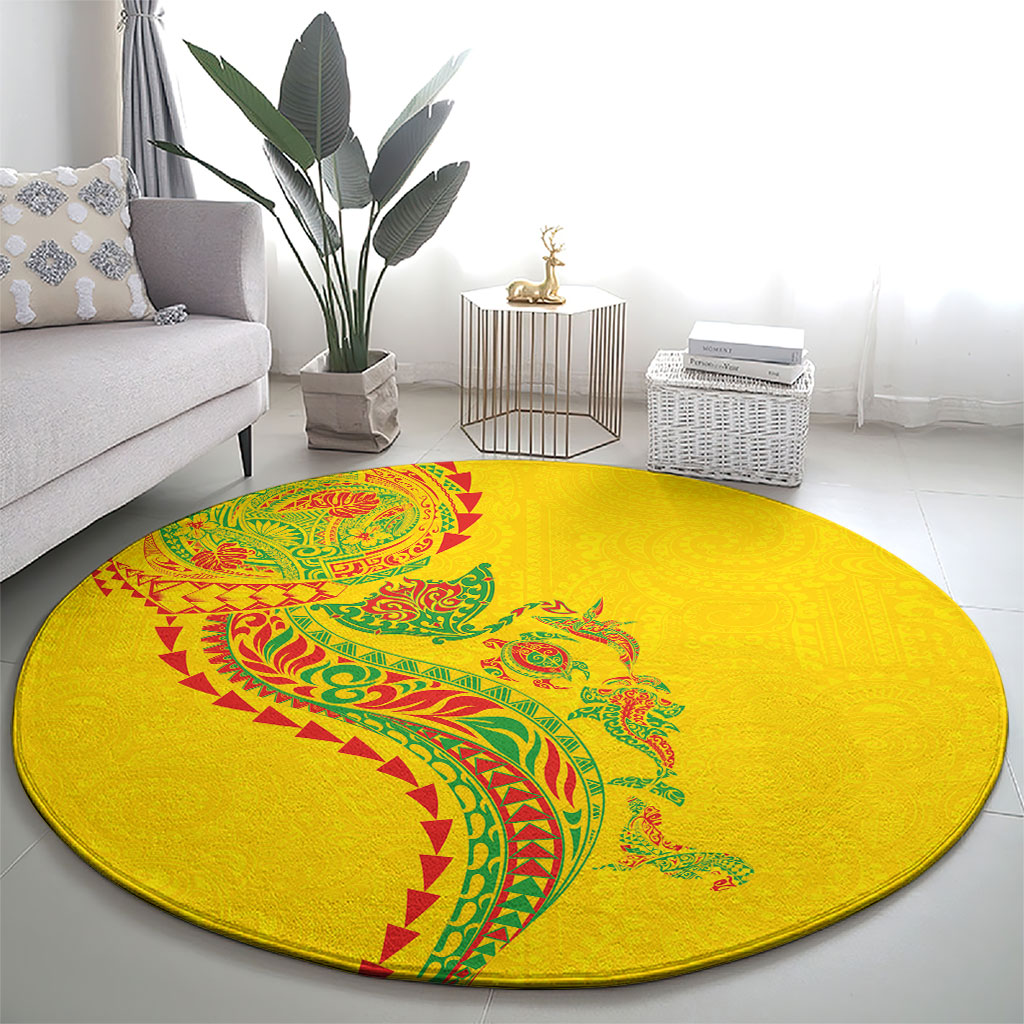 Hawaiian Kakau Tribal Sea Animals Tattoos Round Carpet Kanaka Maoli Flag Color Inspired