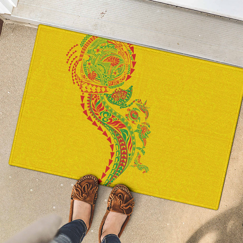 Hawaiian Kakau Tribal Sea Animals Tattoos Rubber Doormat Kanaka Maoli Flag Color Inspired