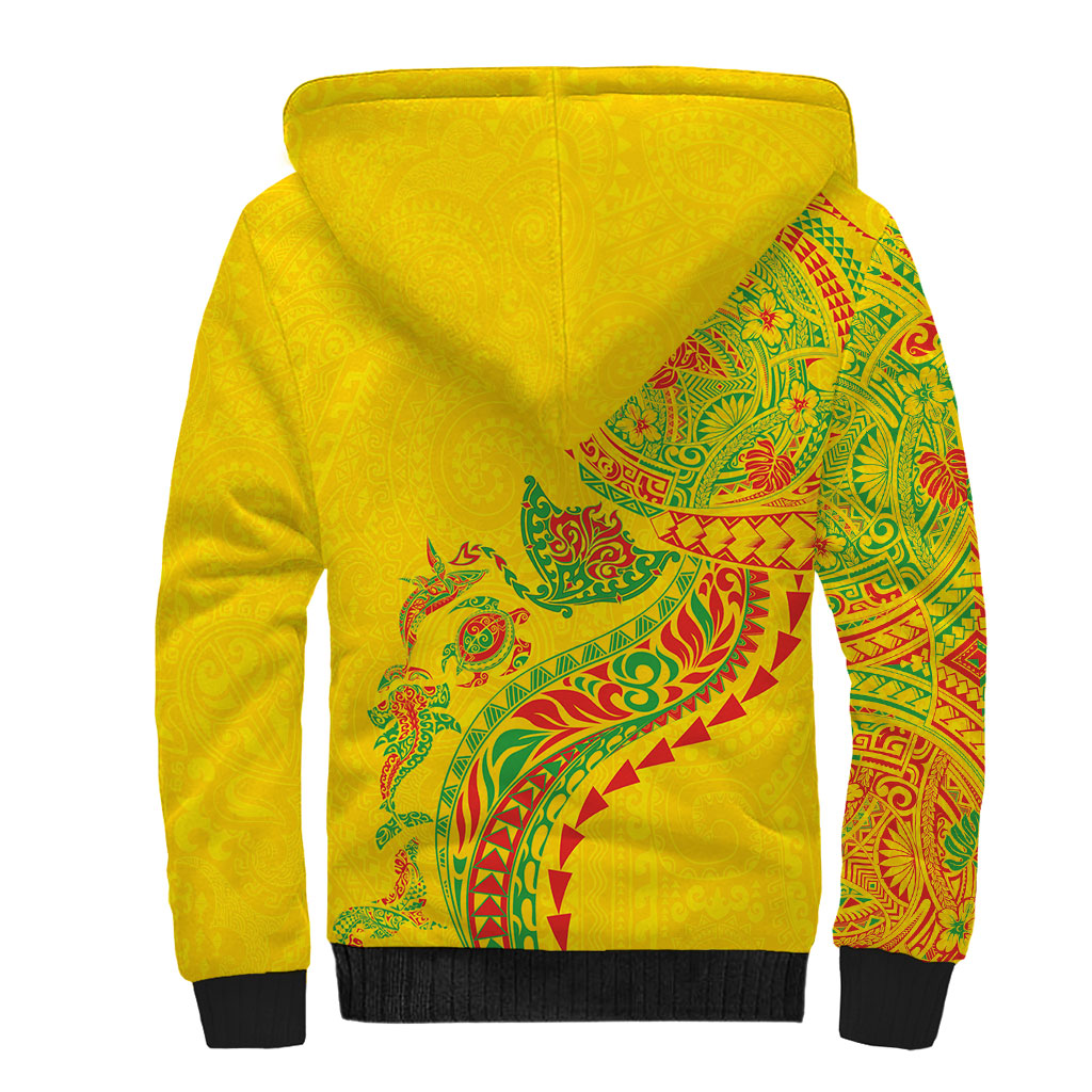 Hawaiian Kakau Tribal Sea Animals Tattoos Sherpa Hoodie Kanaka Maoli Flag Color Inspired LT03 - Polynesian Pride