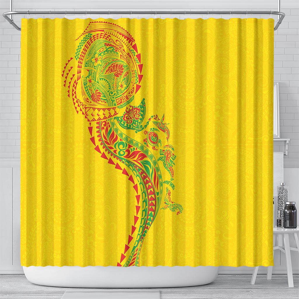 Hawaiian Kakau Tribal Sea Animals Tattoos Shower Curtain Kanaka Maoli Flag Color Inspired