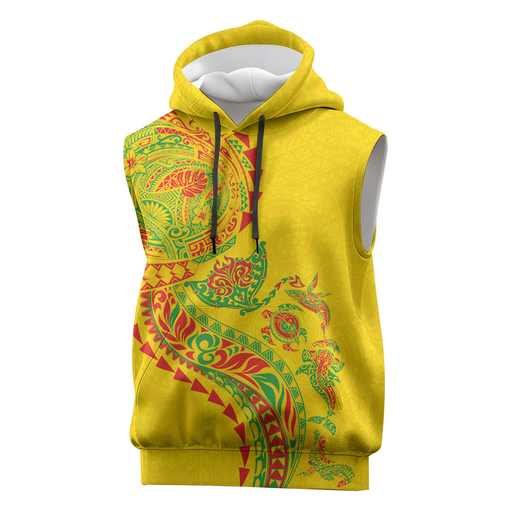 Hawaiian Kakau Tribal Sea Animals Tattoos Sleeveless Hoodie Kanaka Maoli Flag Color Inspired