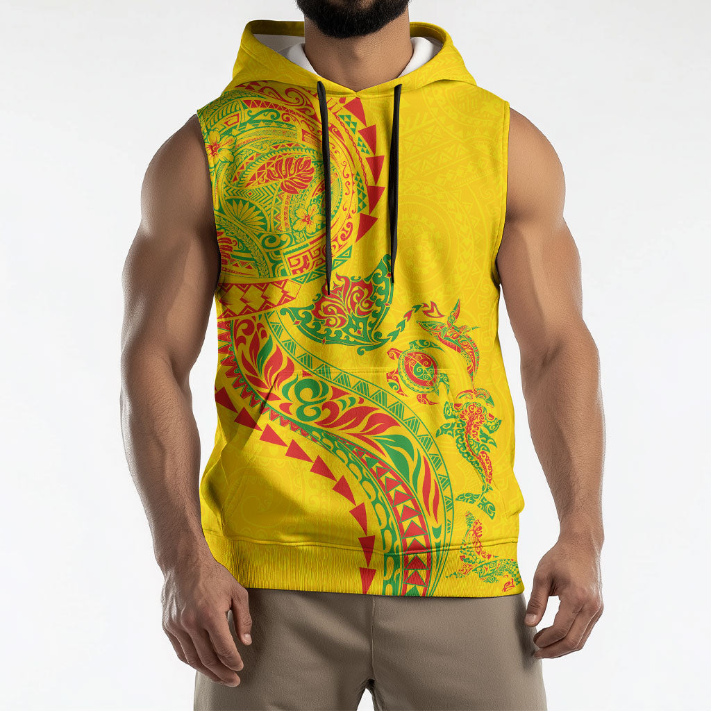 Hawaiian Kakau Tribal Sea Animals Tattoos Sleeveless Hoodie Kanaka Maoli Flag Color Inspired