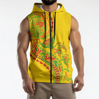 Hawaiian Kakau Tribal Sea Animals Tattoos Sleeveless Zip Hoodie Kanaka Maoli Flag Color Inspired LT03 - Polynesian Pride