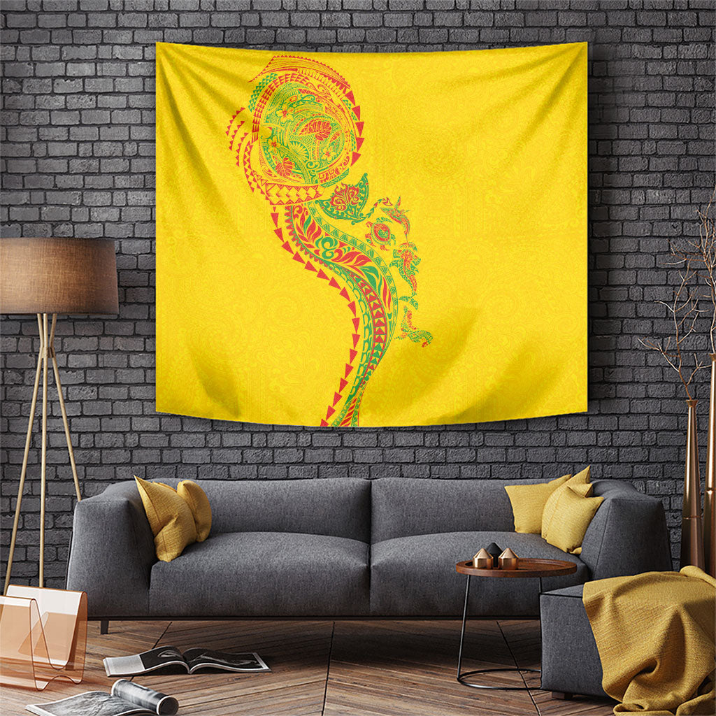 Hawaiian Kakau Tribal Sea Animals Tattoos Tapestry Kanaka Maoli Flag Color Inspired