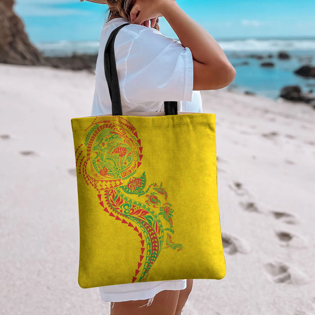 Hawaiian Kakau Tribal Sea Animals Tattoos Tote Bag Kanaka Maoli Flag Color Inspired