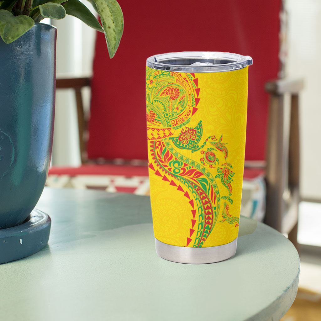 Hawaiian Kakau Tribal Sea Animals Tattoos Tumbler Cup Kanaka Maoli Flag Color Inspired