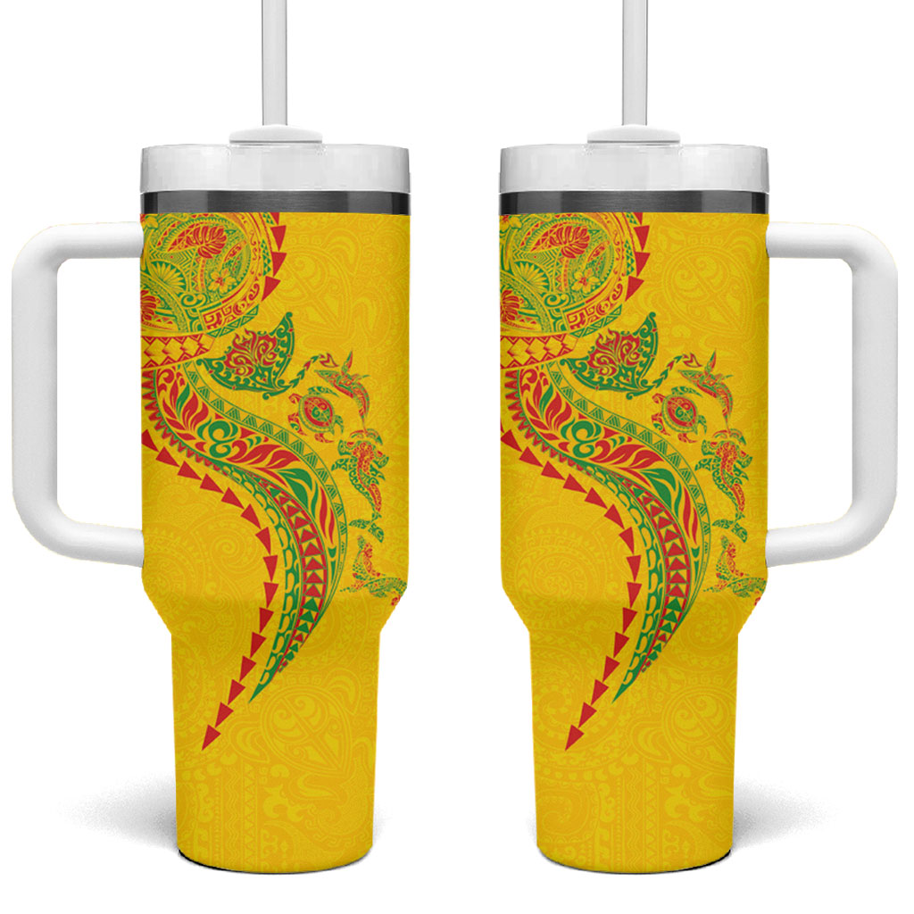Hawaiian Kakau Tribal Sea Animals Tattoos Tumbler With Handle Kanaka Maoli Flag Color Inspired
