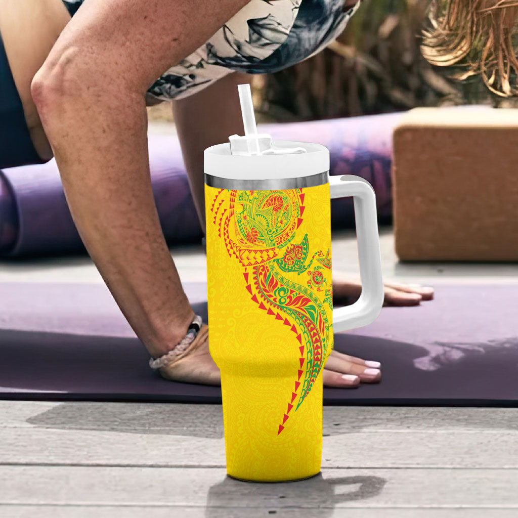 Hawaiian Kakau Tribal Sea Animals Tattoos Tumbler With Handle Kanaka Maoli Flag Color Inspired