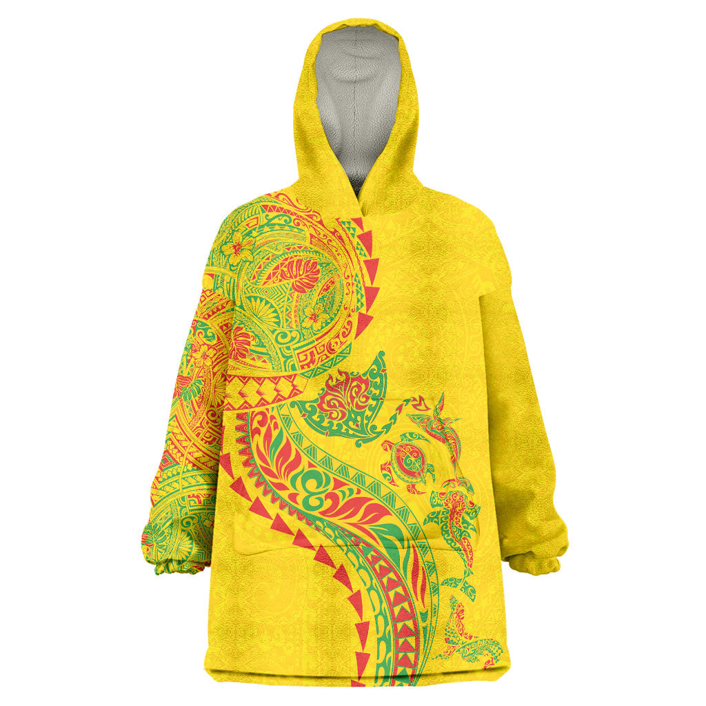 Hawaiian Kakau Tribal Sea Animals Tattoos Wearable Blanket Hoodie Kanaka Maoli Flag Color Inspired